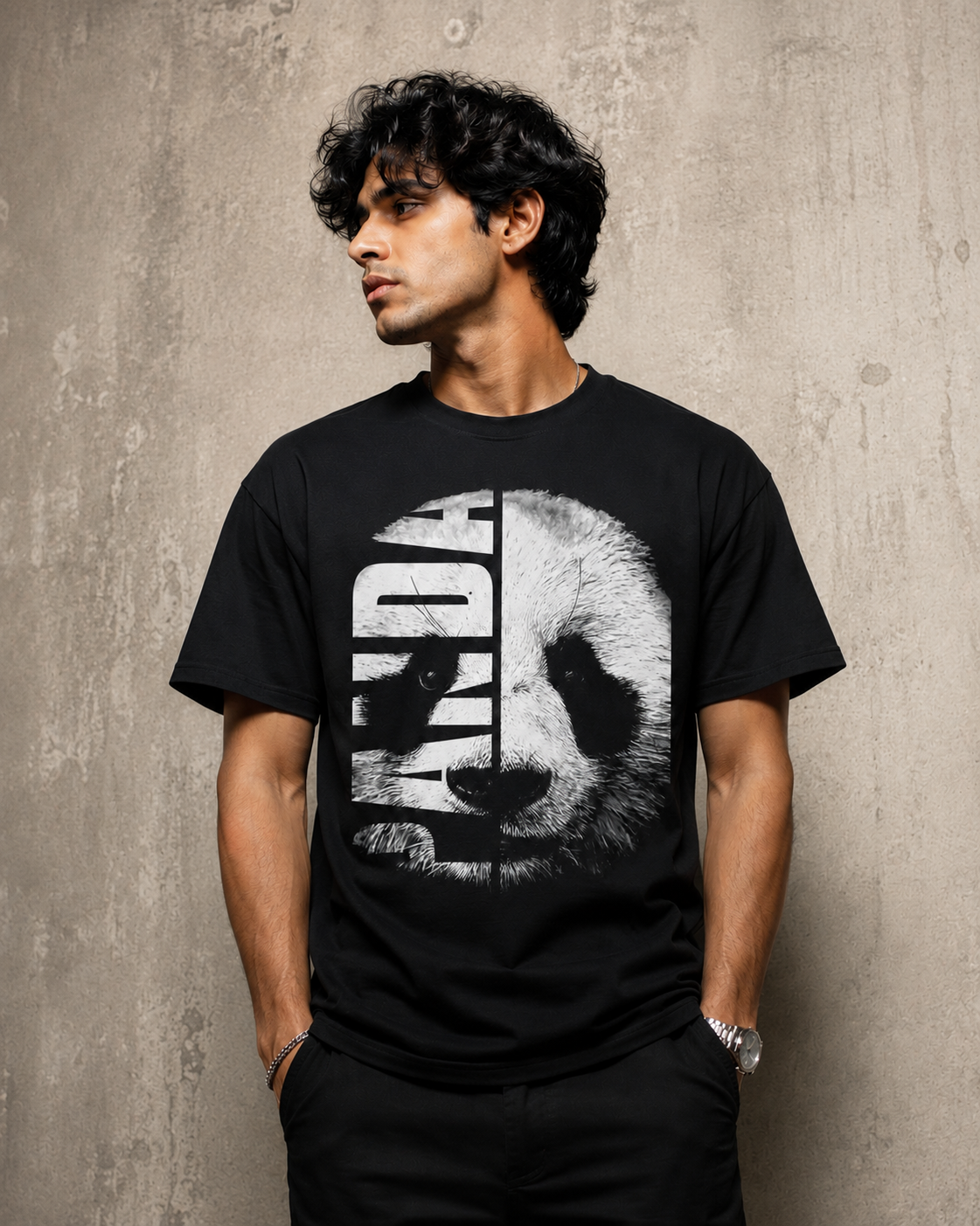 Graphical Text embedded Panda - Men T-shirt